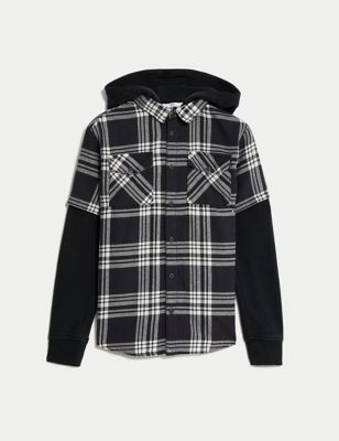 Pure Cotton Checked Hooded Shirt (6-16 Yrs)