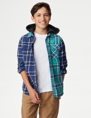 2pc Cotton Rich Hooded Check Shirt (6-16 Yrs)