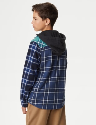 2pc Cotton Rich Hooded Check Shirt (6-16 Yrs)