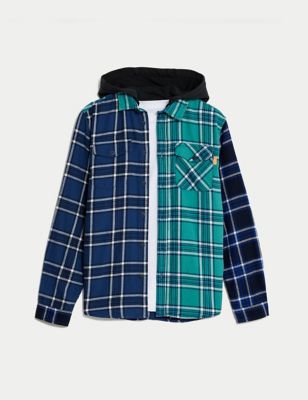 2pc Cotton Rich Hooded Check Shirt (6-16 Yrs)