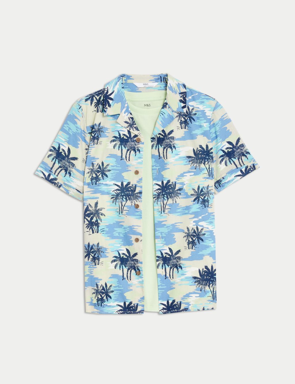 2pc Pure Cotton Palm Print Shirt & T-Shirt Set (6-16 Yrs)