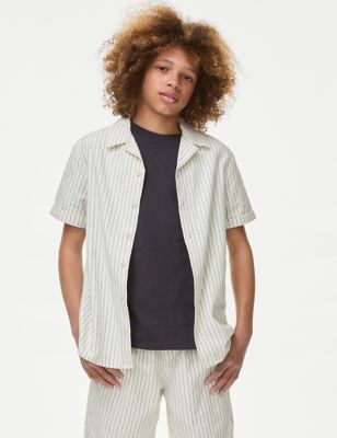 M&S Boys 2pc Pure Cotton Striped Shirt & T-Shirt Set (6-16 Yrs) - 15-16 - Cream Mix, Cream Mix