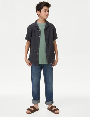 M&S Boy's 2pc Cotton Rich Shirt & T-Shirt Set (6-16 Yrs) - 6-7 Y - Charcoal, Charcoal,Stone,Berry,Na