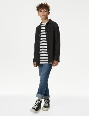 

M&S Collection 2-teiliges Set mit gestreiftem Hemd und T-Shirt aus reiner Baumwolle (2-16 Jahre) - Black Denim, Black Denim