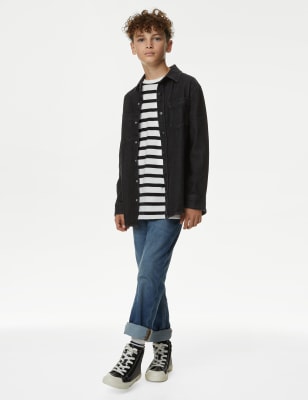 

Boys M&S Collection 2pc Pure Cotton Striped Shirt & T-Shirt Set (6-16 Yrs) - Black Denim, Black Denim