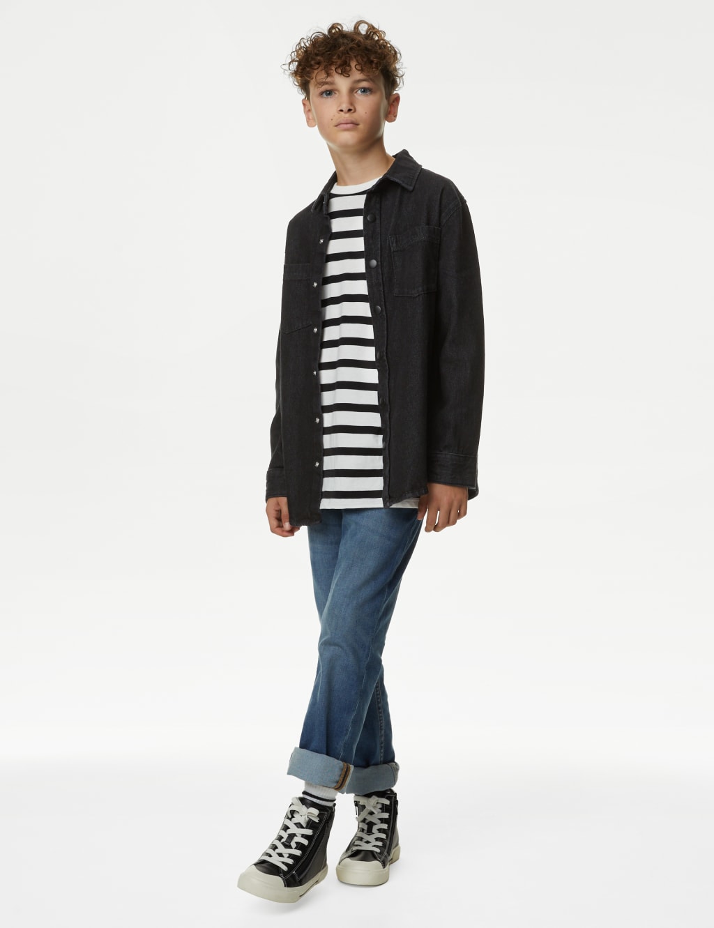 2pc Pure Cotton Striped Shirt & T-Shirt Set (6-16 Yrs) image 1