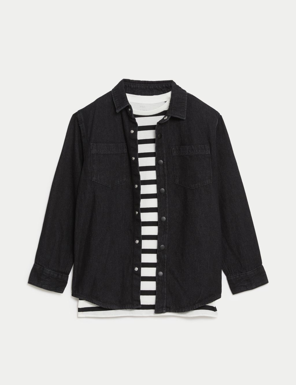 2pc Pure Cotton Striped Shirt & T-Shirt Set (6-16 Yrs) image 2
