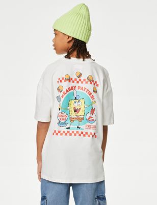 M&S Boys Pure Cotton SpongeBob SquarePantstm T-Shirt (6-16 Yrs) - 15-16 - Ivory, Ivory