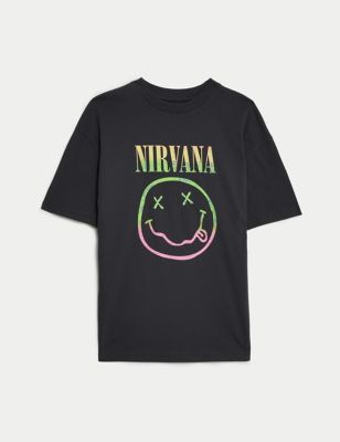 M&S Pure Cotton Nirvana T-Shirt (6-16 Yrs) - 8-9 Y - Charcoal, Charcoal