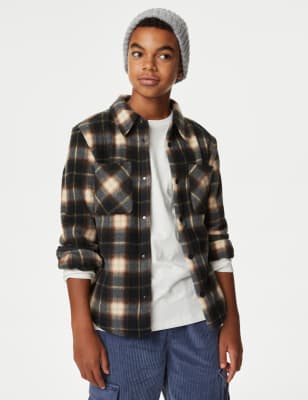 

Boys M&S Collection Fleece Check Overshirt (6-16 Yrs) - Ecru Mix, Ecru Mix