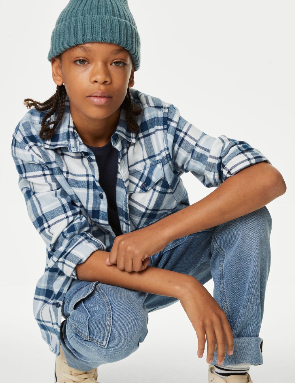 2pc Pure Cotton Checked Shirt and T-Shirt (6-16 Yrs) image 1