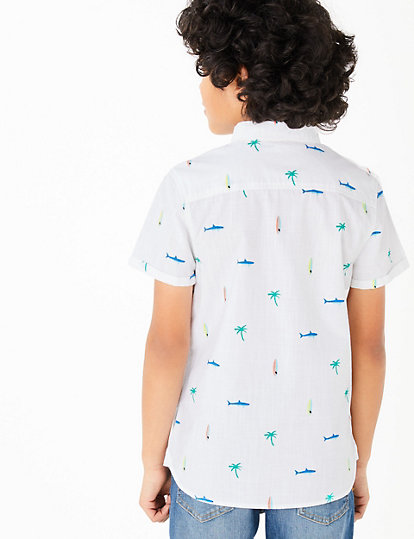 Pure Cotton Shark Print Shirt (6-16 Yrs)