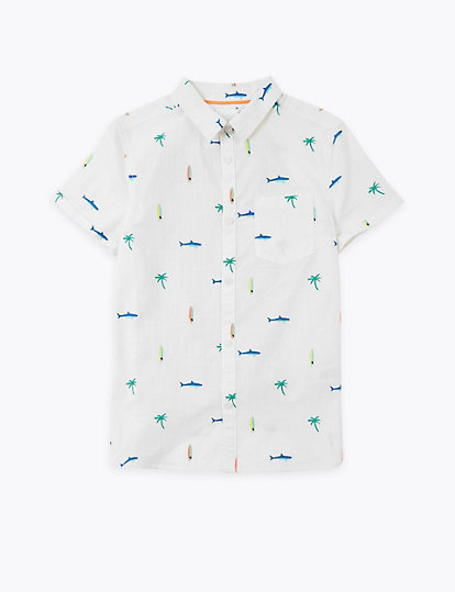 Pure Cotton Shark Print Shirt (6-16 Yrs)