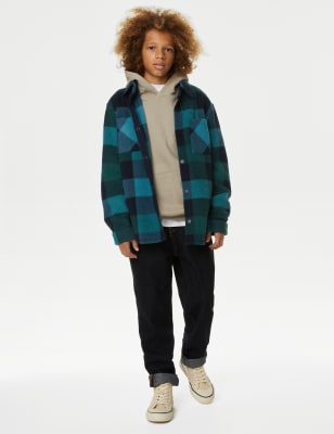 

Boys M&S Collection Borg Fleece Checked Shirt (6-16 Yrs) - Blue Mix, Blue Mix