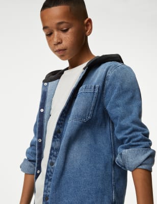 

Boys M&S Collection 2pc Cotton Rich Hooded Shirt & T-Shirt Set (6-16 Yrs) - Blue Denim, Blue Denim