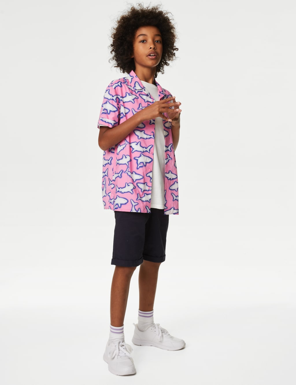 2pc Cotton Rich Shark Print Shirt and T-Shirt (6-16 Yrs)