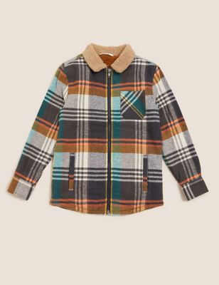 Cotton Borg Lined Checked Shacket (6-16 Yrs) | M&S