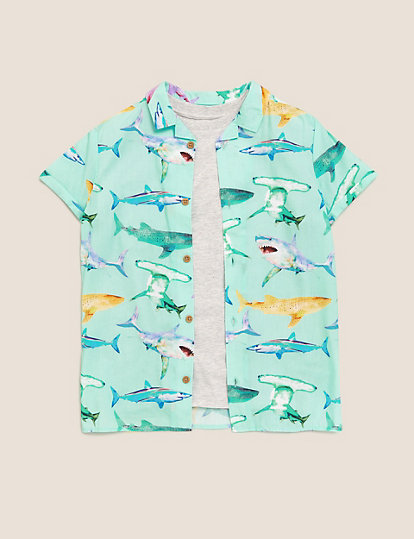 2pc Cotton Shark Shirt & T-Shirt (6-16 Yrs)