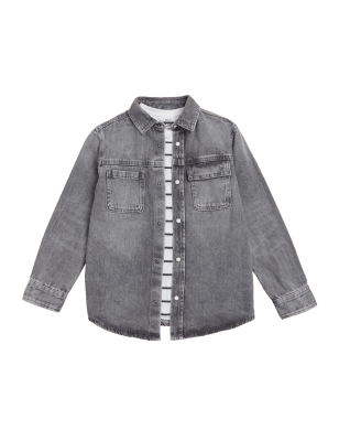 

Boys M&S Collection 2pc Pure Cotton Denim Shirt with T-Shirt (6-16 Yrs) - Mid Grey, Mid Grey