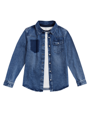 

Boys M&S Collection 2pc Pure Cotton Denim Shirt with T-Shirt (6-16 Yrs), Denim