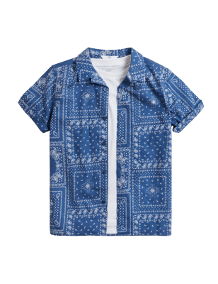 

M&S Collection Set mit hohem Baumwollanteil aus gemustertem Hemd und T-Shirt (6-16 J.) - Blue Mix, Blue Mix