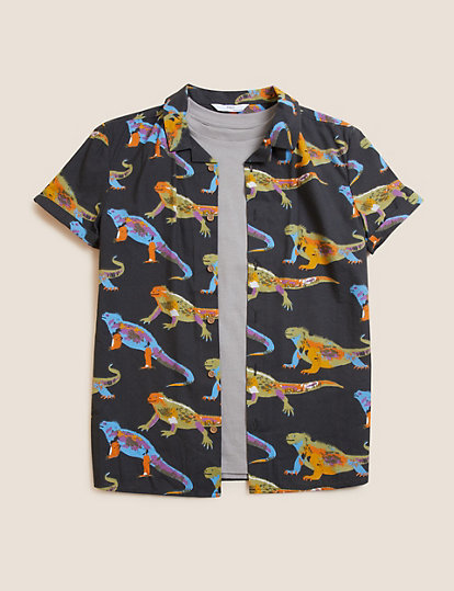 Cotton Rich Iguana Print Shirt with T-Shirt (6-16 Yrs)