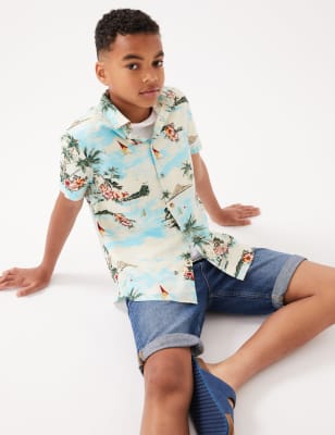 Linen Rich Hawaiian Print Shirt (6-16 Yrs) - JO