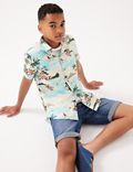 高含亚麻织物夏威夷印花衬衫（6 - 16 岁）