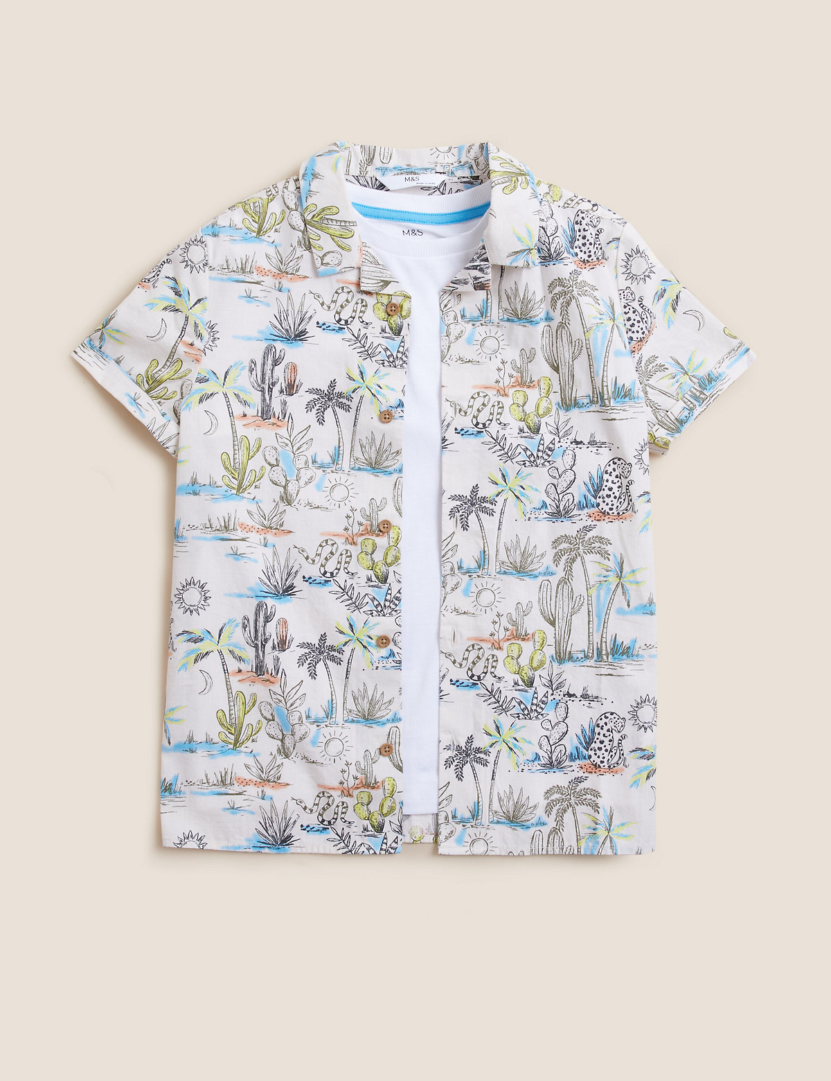 Pure Cotton Tropical Shirt with T-Shirt (6-16 Yrs)