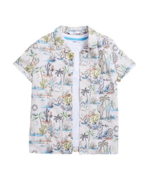 Boys M&S Collection Pure Cotton Tropical Shirt with T-Shirt (6-16 Yrs) - Cream Mix