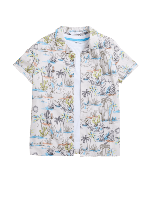 Boys M&S Collection Pure Cotton Tropical Shirt with T-Shirt (6-16 Yrs) - Cream Mix