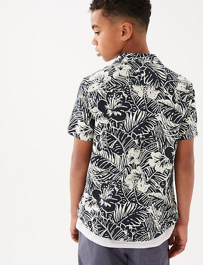 Linen Rich Palm Print Shirt (6-16 Yrs)