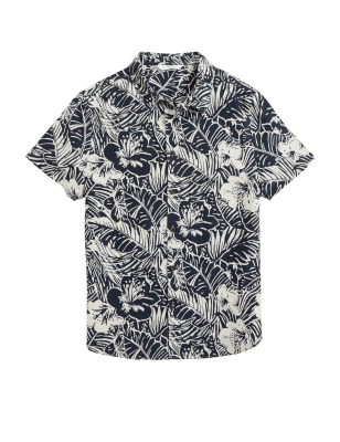 

M&S Collection Camisa de lino con estampado de palmeras (6-16 años) - Navy Mix, Navy Mix