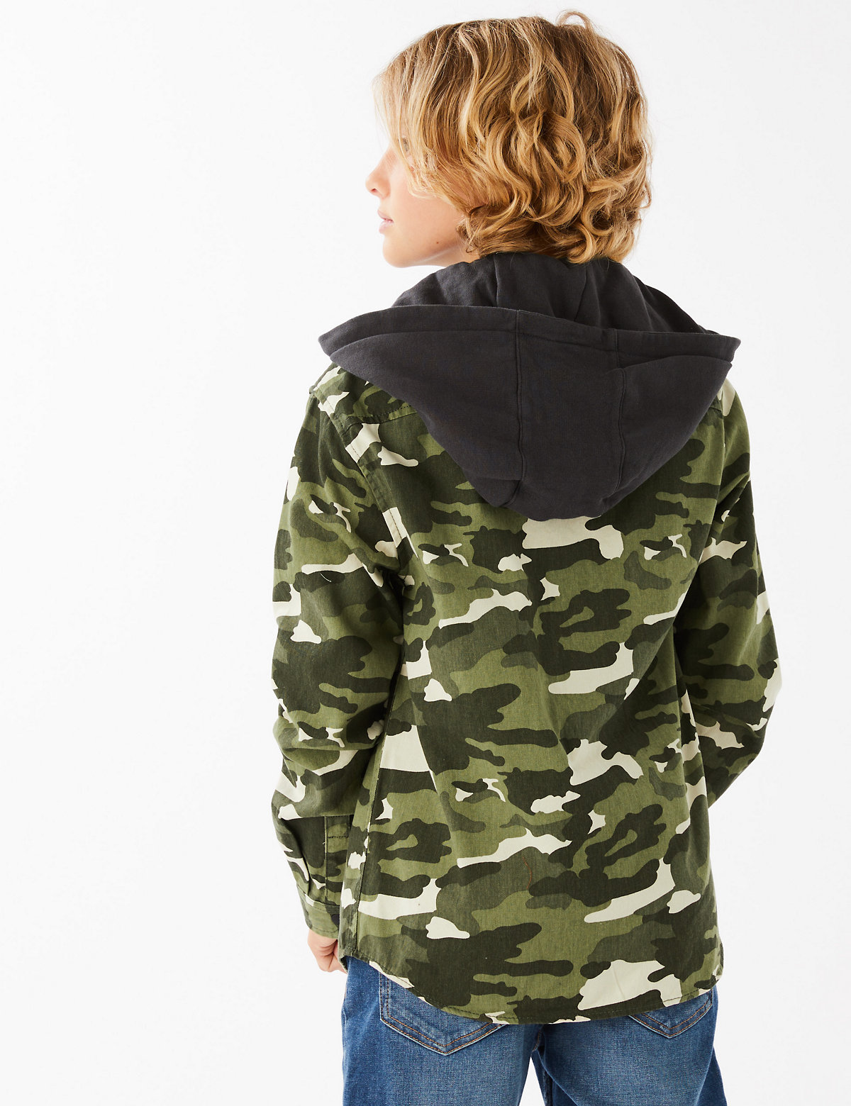 Pure Cotton Camouflage Hooded Shirt