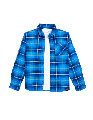 

Boys M&S Collection 2pc Pure Cotton Checked Shirt and T-Shirt (6-16 Yrs) - Blue Mix, Blue Mix