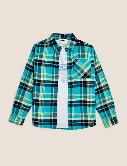 2pc Cotton Rich Checked Shirt and T-Shirt