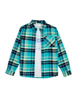 

Boys M&S Collection 2pc Cotton Rich Checked Shirt and T-Shirt (6-16 Yrs) - Green Mix, Green Mix