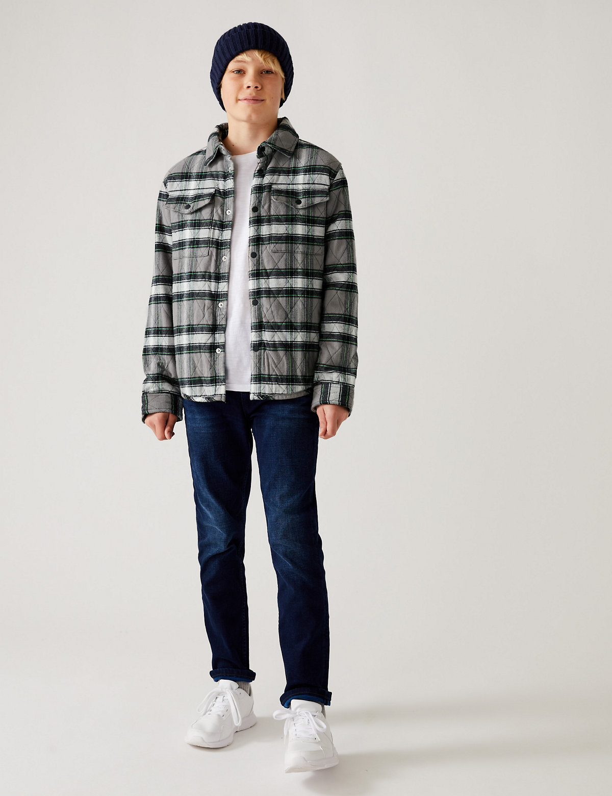 Pure Cotton Quilted Checked Shacket