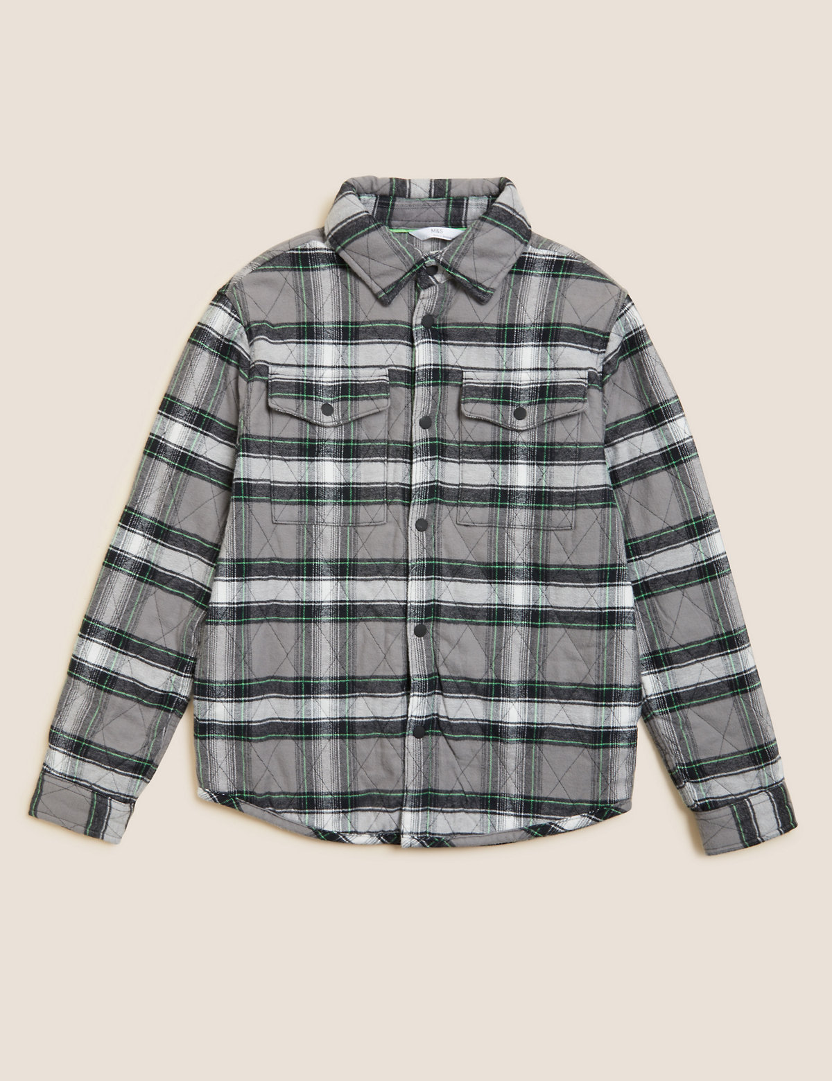 Pure Cotton Quilted Checked Shacket