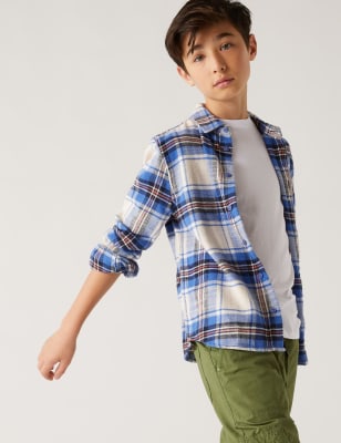 

M&S Collection Conjunto de 2 piezas de camiseta y camisa de cuadros 100% algodón (6-16 años) - Blue Mix, Blue Mix