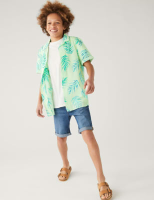 

M&S Collection Conjunto de 2 piezas con diseño de hojas con camisa y camiseta con algodón (6-16 años) - Pale Green, Pale Green