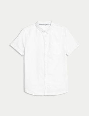M&S Boy's Pure Cotton Plain Shirt (6-16 Yrs) - 9-10Y - White, White,Mint,Soft Pink,Lilac,Blue