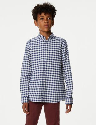 

Boys M&S Collection Pure Cotton Checked Oxford Shirt (6-16 Yrs) - Navy Mix, Navy Mix