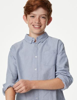 

Boys M&S Collection Pure Cotton Checked Oxford Shirt (6-16 Yrs) - Blue Mix, Blue Mix