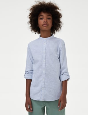 M&S Boys Cotton Rich Textured Shirt (6-16 Yrs) - 14-15 - Blue, Blue