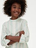 高含棉条纹衬衫（6-16 岁）
