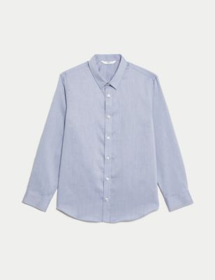 M&S Boys Pure Cotton Shirt (2-16 Yrs) - 2-3 Y - Blue, Blue,White