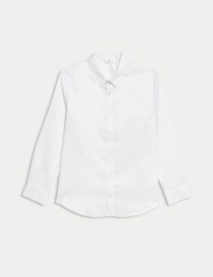 M&S Boys Pure Cotton Shirt (2-16 Yrs) - 7-8 Y - White, White,Blue