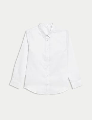 M&S Boys Pure Cotton Shirt (2-16 Yrs) - 2-3 Y - White, White,Blue