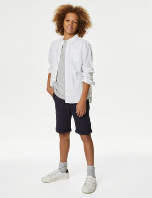 M&S Boy's Cotton Rich Chino Shorts (6-16 Yrs) - 7-8 Y - Navy, Navy,Light Stone,Light Steel Blue,Dust